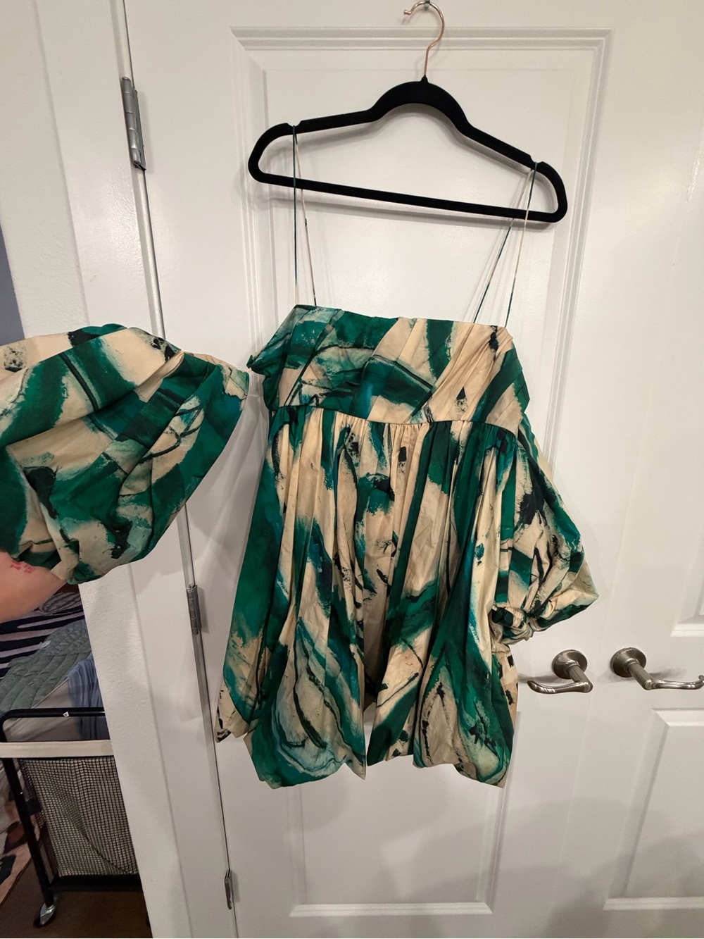 Ulla Johnson Green and Cream Off-Shoulder Printed Camisole